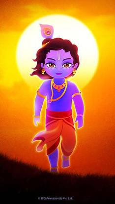 Lord Krishna Animation Lord Krishna Religious Hindu God God Cartoon Matte Finish Poster Paper Print