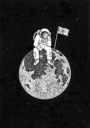 Astronaut Space Art Planet Drawing Bw Matte finish Poster Paper Print