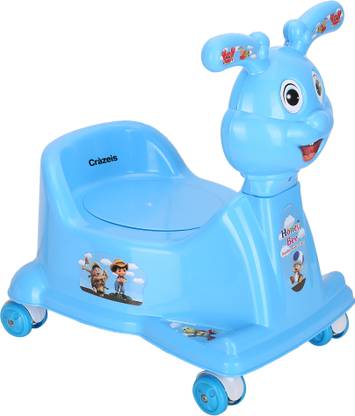 Crazeis 3 in1 Rabbit Potty Scooter Rider Style Baby Potty Seat with Wheels and Removable Tray with Cover for Kids, Comfortable Soft Plastic Handle Bar For Babies Potty Seat