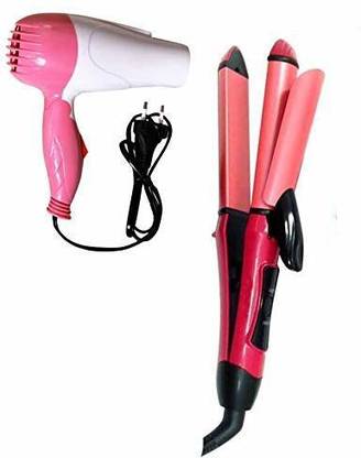 SRYFIT Professional 2-In-1 Hair Straightener Curler and 1000W Fold-able Hair dryer Combo Electric Hair Styler