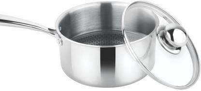 PRABHA Triply Non Stick Induction Base Saucepan Frypan Coffee Tea Pan With Glass Lid Sauce Pan 18 cm diameter with Lid 2.6 L capacity