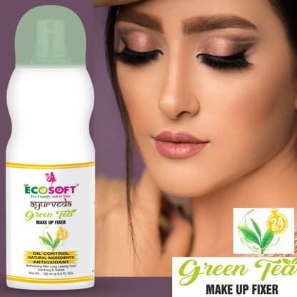 ECOSOFT New Advance Technology Green Tea Extract Make-up MIST & FIX Primer. Lightweight, soothing spray fixes all kind of makeup, forming on the skin with light invisible blemishes with moisturizing effect. Green Tea Long Lasting Moisturizing Makeup Fixer Primer (Transparent), Makeup Fixer Natural Spray CAN BE APPLIED ANY TYPE OF MAKE UP. Unit 1 Primer  - 180 ml