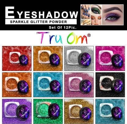 TRUOM Multicolor Eyeshadow Glitter Powder Fine Quality Makeup For Eyes / Nails / Face / Body ( SET OF 12 COLOR )