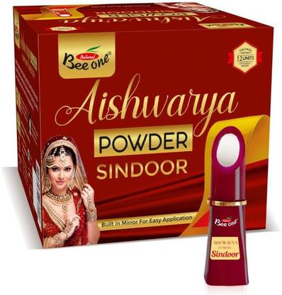 BEE ONE Aishwarya Powder Sindoor Net Wt. 15 Gms 12 Units in 1 Pack Kumkum Sindoor Powder ( Maroon Color ) Sparkle Liquid Sindoor