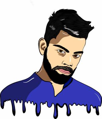 wildartcreation 68 cm Beautiful decorative virat kohli cartoon multicolor decorative wall sticker for Self Adhesive Sticker