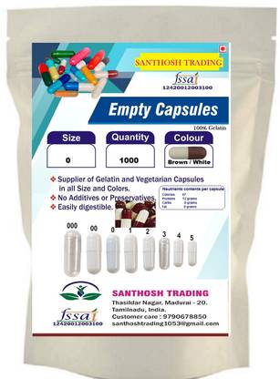 santhosh Trading Pharma raw materials size 0 Brown/White Empty Capsules