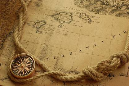 Smoky Design old map map compass ropes Wallpaper, Poster