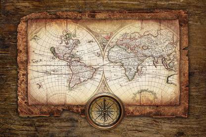 Smoky Design desk map compass Wallpaper, Poster