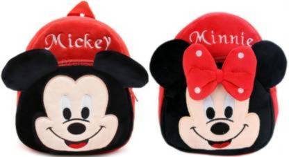 AVERAGE GUY RED MINNIE + MICKEY COMBO Premium Quality Soft School Bag For Baby, Age 2 - 5 Year, waterproof backpack, (14inch) Backpack (Multicolor, 14 inch) Waterproof Plush Bag