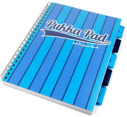 Pukka Pad A4 Size Single Blue Line Vogue Project 5 Subject line Book Notebook Diary Ruled 200 pages, Micro Perforated, 80gsm Spiral Wiro Bound, Colour Coded Repositionable Dividers with Storage Packet, Printed Polyprop Covers A4 Organizer Ruled 200 Pages