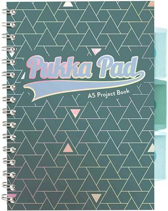 Pukka Pad A5 Size Green Glee Project Book 3 Subject Line Notepad Notebook Diary Ruled, 200 pages, Micro Perforated, 80gsm, Spiral Side Bound, Clear Polyprop Cover, Re-Positionable Dividers With Storage Pockets A5 Organizer Ruled 200 Pages