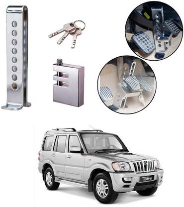 Znee Smart ZSC151 Stainless Steel Pedal Lock Rod or for Brake Clutch Throttle Adjustable Anti Theft Security Lock System for Scorpio Gear Lock