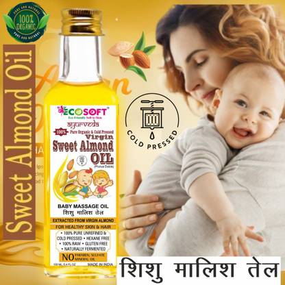 ECOSOFT New Advance Technology Massaging your baby’s tummy gently with almond oil also reduces the chances of indigestion and helps remove gas. Virgin Sweet Almond Oil Massage for Your Infant The biggest benefit of almond oil for baby massage is the natural Vitamin E and Vitamin D present in it is good for baby’s skin. It helps the skin to stay healthy and supple. It’s light and gets absorbed easily by the skin making it soft and smooth. The oil can be used throughout the year. Almond oil also has anti-inflammatory properties and helps healing damaged or dry skin. If your baby is used to wearing diapers almond oil massage can help the skin stay soft avoiding diaper rashes. Almond oil is not only good for skin but for hair and scalp too! Almond oil massage in babies helps to relax the muscles, promoting circulation which helps babies to sleep better(pack of 1)