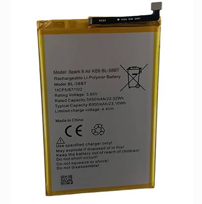 OTD Mobile Battery For  Tecno Spark 6 Air KE6 BL-58BT 6000mAh