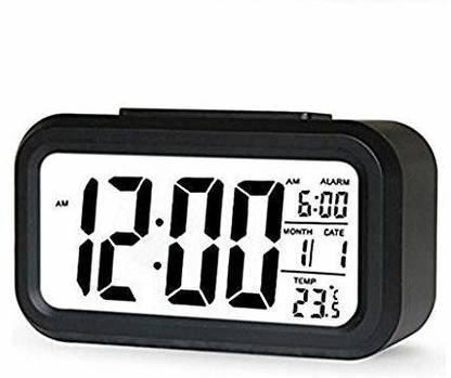 YDL Smart Night Light Digital Alarm Clock with Date & Indoor Temperature, Battery Operated Desk Small Clock, Clear LCD Display Automatic Sensor for Bedroom (Black) Sand Clock Sand Clock