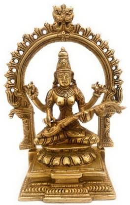 Bhunes Brass Saraswati Murti | Brass Saraswati Statue| Goddess Saraswati Statue Decorative Showpiece  -  20 cm