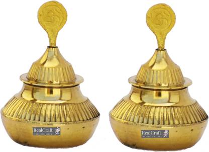 Real Craft Brass Sindoor Box | Kumkum Box | with Stick Decorative Showpiece  -  7.5 cm