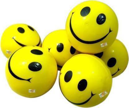 Antier pack of 6 smiley balls - 5 cm (Yellow)  - 5 cm