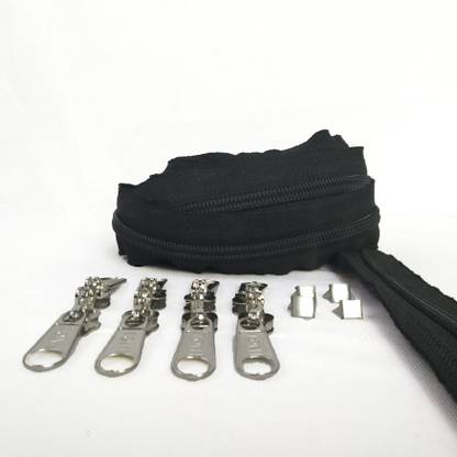 rut 10 Mtr ZIPPER WITH 8 ZIP RUNNER Black Plastic Open-ended Zipper