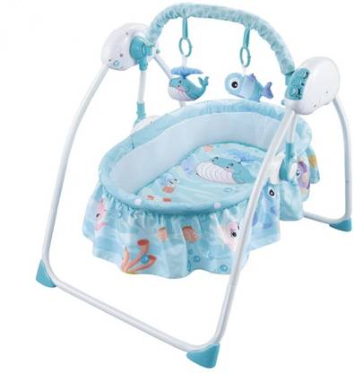 FirstCrawl Automatic Swing Cradle with Remote Control | Balanced Automatic Swing Cradle | Electronic Cradle for Baby | Baby Cradle of Age 0-1 Years (BLUE)