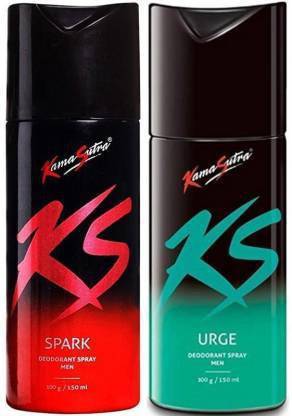KS Kama Sutra Spark-Urge Deodorant Spray for Men 300 ml (Pack of 2) Body Spray - For Men Deodorant Spray  -  For Men