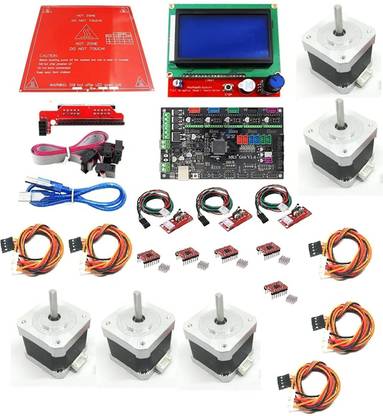 INVENTO 3D Printer Kit Electronics PCB Heatbed + 12864 Smart LCD + MKS GEN 1.4 Controller Board + A4988 Driver + Nema 17 Stepper Motor + Endstop Prusa i3 DIY Automotive Electronic Hobby Kit