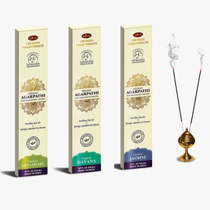 O.h.m green shop Agarpathi - Organic, Natural Agarpathi and Non-Toxic Incense Sticks (60 Sticks) (Pack of 3) Sandal, Jasmine, Marikolundu