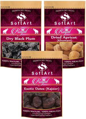 Soft Art Dry fruits combo of Plum,Apricot,Khajoor (100g Each) Plums, Apricots, Dates