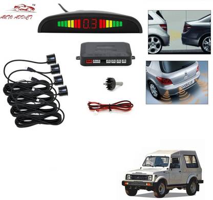 AuTO ADDiCT parking-sensors-black-142 Car Reverse Parking Sensor with LED Display 4 Sensor Reverse Parking Auto Radar Detectors (Black) For Maruti Suzuki Gypsy Parking Sensor