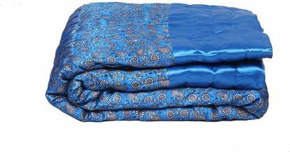 Rkuma Fashion Jaipuri razai Double Bed Firozi Floral Print Silk Jaipuri Quilt/Razai (BKTHS33) Cotton Blend Batting