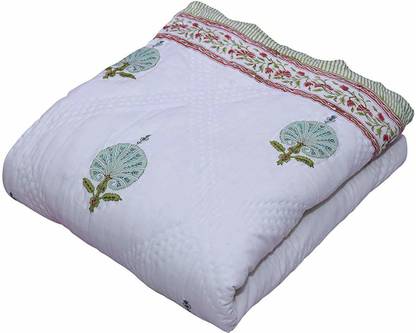 Rukma Fashion Cotton King Size Double Bed Hand Block Printed Hand Stitching Jaipuri Quilt/Razai/Comforter/Jaipuri Quilt/Razai Hand Block Printed King Size 90X108 inches (Multicolour) Cotton Blend Batting