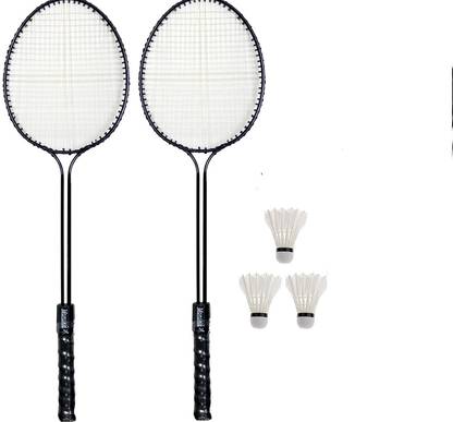 pargati 2 Double Shaft Badminton Racquet + 3 Pc Feather Shuttle + 1 Cover Black Strung Badminton Racquet