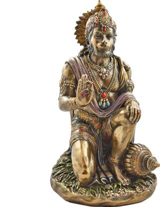 RCIMALL Big Sitting Hanuman Ji Blessing Pose-Hindu God Idol/Statue/Murti/Figurine-Antique Finish Decorative Showpiece - 18 cm ( Polyresin, Multicolor) Decorative Showpiece  -  18 cm