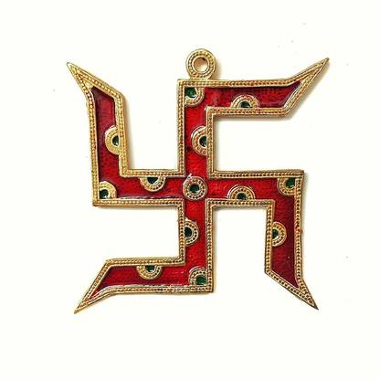 NEXTOMART Metallic Hanging Swastik Symbol for Home Door Entrance - Main Door Decoration Items Hanging Vastu Items for Home for Good Luck Symbol Omkar Pooja Decoration Items Decorative Showpiece  -  17.5 cm