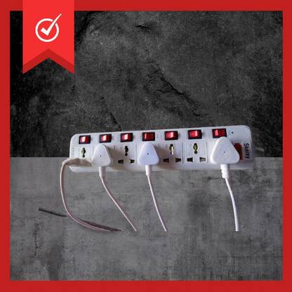 Leavess 7 SOCKET PLUS 7 SWITCH WITH ONE LED AND 3 MTR LONG WIRE CAPACITY UP TO 6AMP 7  Socket Extension Boards