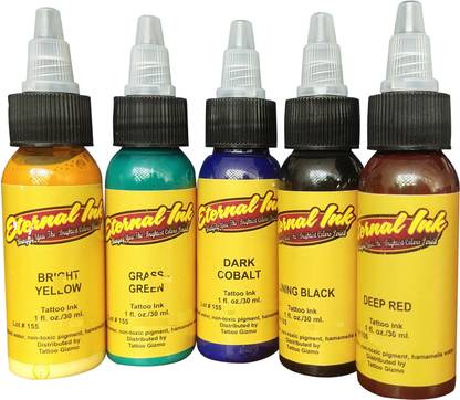 ETERNAL Brightest (Bright Yellow,Grass Green,Dark Cobalt,Deep Red,Lining Black) Permanent Tattoo Ink