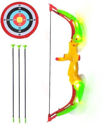 IndusBay Kids Archery Toy Bow & Arrow Luminous Light Up Archery Shooting Set Cut Target Board - 23 Inches LED Light Up Bow - for Boys and Girls Archery