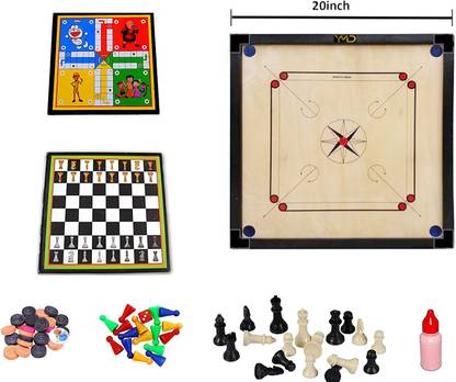YMD Matte Small Carrom Board With 2 in 1 Ludo Chess 3.75 cm Carrom Board