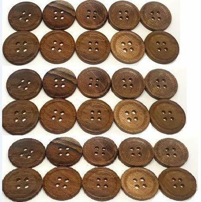 REENA Wooden Button Coffee Brown Dark Diameter 25 mm,(1 inch) 4 Holed for Sewing and Art and Craft Round Buttons with 4 Holes (30) Wooden Buttons