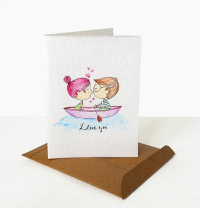 Lazy Crafts Hand Painted Anniversary, Love You, Couple Greeting Card