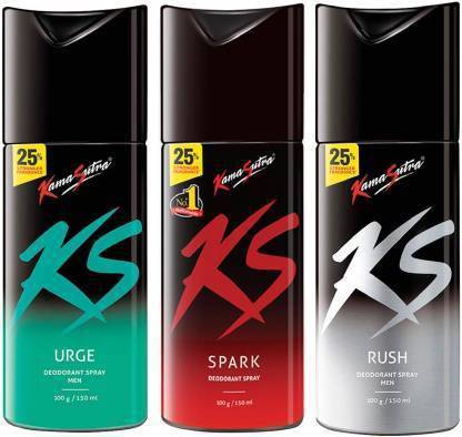 KS Kama Sutra Spark-Rush-Urge Deodorant Spray for Men 450 ml (Pack of 3) Body Spray - For Men Deodorant Spray  -  For Men