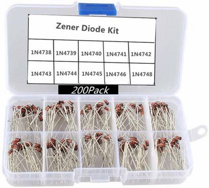 IDUINO Zener Diodes Kit, 1W Axial Leads Through Hole Power Diode Assorted Assortment Box Kit Set (8.2V/9.1V/10V/11V/12V/13V/15V/16V/18V/22V), Range 1N4738~1N4748,Pack of 200 Electronic Components Electronic Hobby Kit