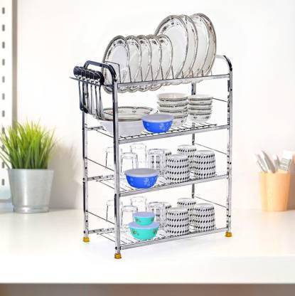 PALOMINO Utensil Kitchen Rack Steel 4 Layer Wall Mount Kitchen Utensils Rack Stainless Steel | Shelves and Racks Steel | Kitchen Organizer Plate Stand | Dish Rack | Modern Kitchen Rack (18 x 24 inches)