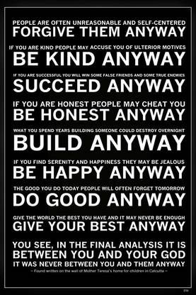 Forgive Them Anyway.Mother Teresa Quotes Matte Finish Poster Paper Print