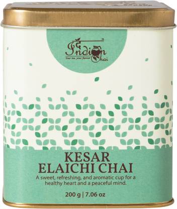 The Indian Chai Kesar Elaichi Chai 200g with Saffron and Cardamom for Depression, Maintains Heart Health and Relieves PMS. Saffron Masala Tea Tin