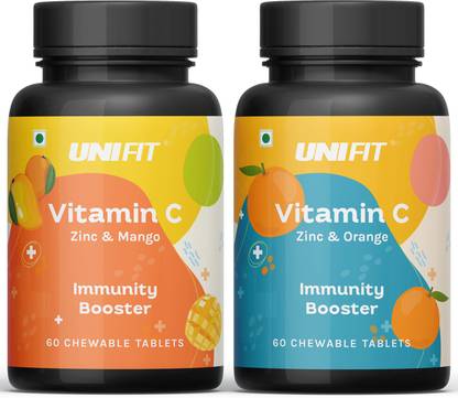 Unifit Vitamin C Mango & Orange Chewable Tablets With Zinc Immunity Antioxidant & Skin
