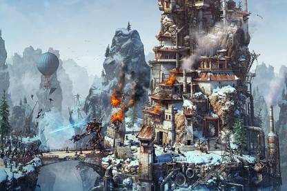 Smoky Design science fiction robot mountains steampunk Wallpaper Poster