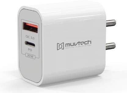 MuvTech 20 W PD 1.6 A Multi-pin Wall Charger for Mobile with Detachable Cable