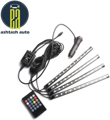ASHTASH AUTO Atmosphere Light 12 LED Set of Multi Color Car Interior Music Light Under Dash Board, Wireless IR Remote Control Car (Multicolor) Car Fancy Lights