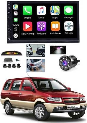 MATIES 7 INCH Full Double Din Car Screen Stereo Media Player Audio Video Touch Screen Stereo Full HD with MP3/MP4/MP5/USB/FM Player/WiFi/Bluetooth & Mirror Link with Back Rear Camera & Black Sensor For Tavera Car Stereo